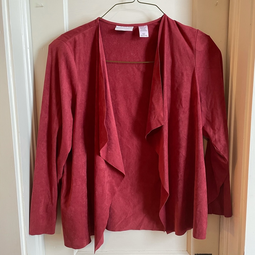 Real Feel Red Umber Faux Suede Shrug Blazer